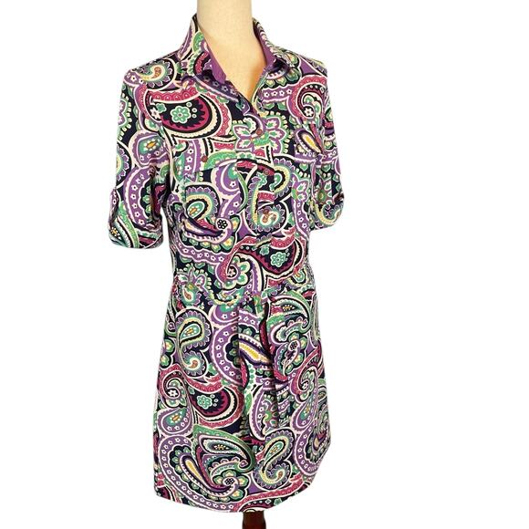 Peter Millar Element 50 UPF Short Sleeve Paisley Belted Button Front Dress Small - Picture 1 of 6